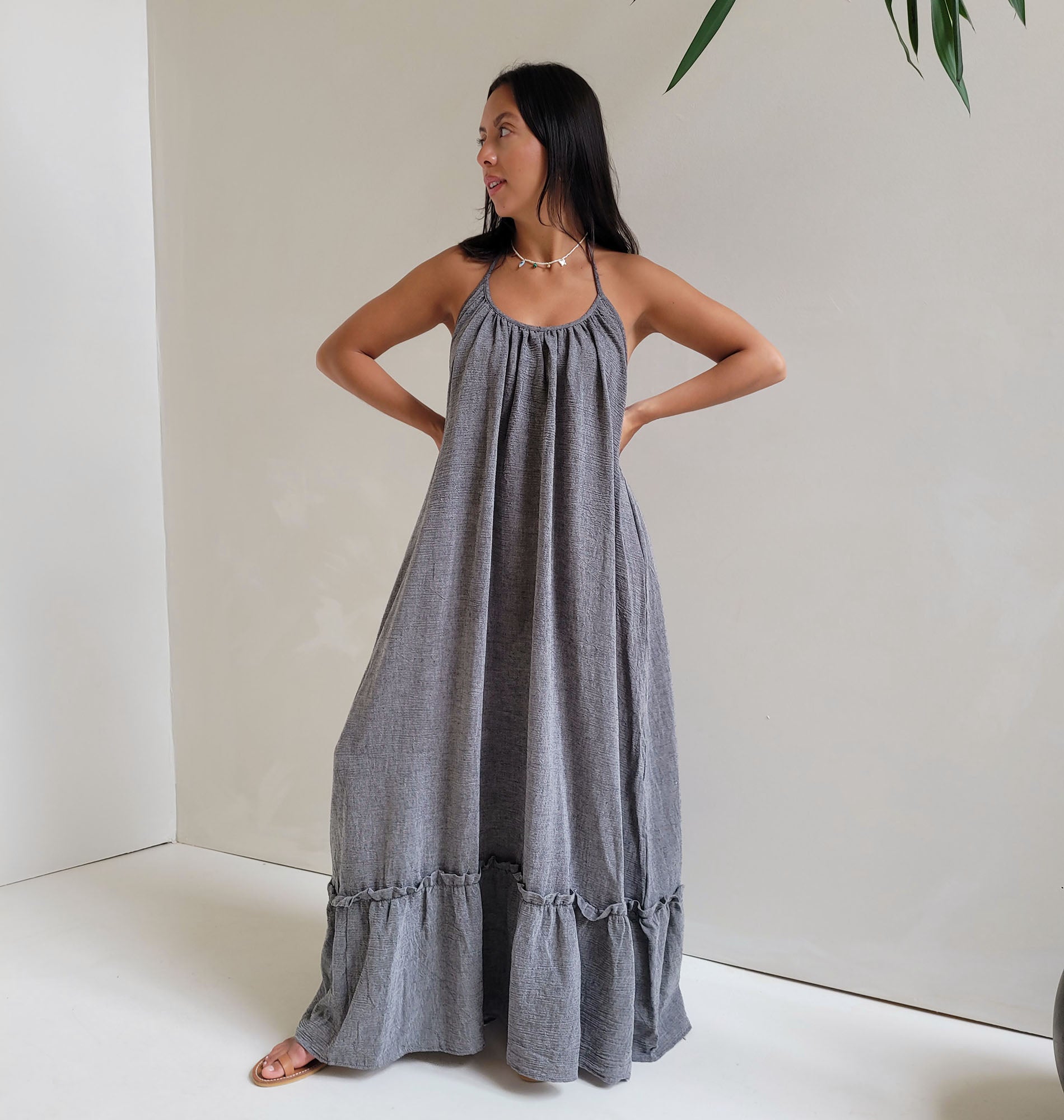 Grey cotton maxi dress hotsell