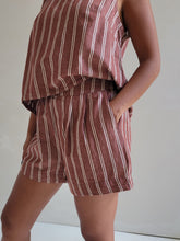 Load image into Gallery viewer, Linen Stripe Canopy Shorts - Mahogany
